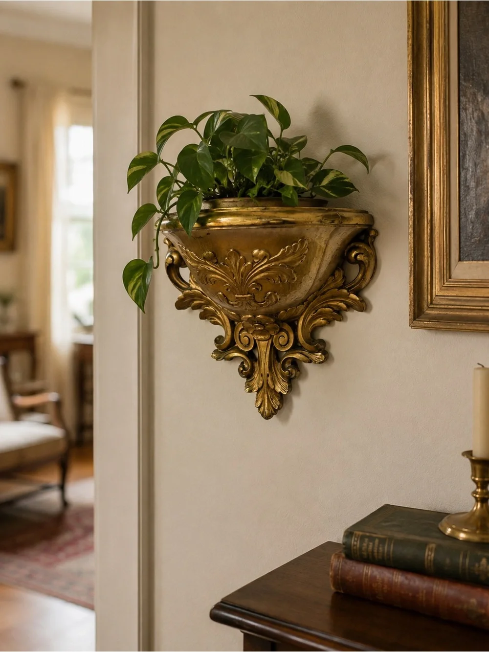 Vintage Ornate Gold Wall Planter by rococo